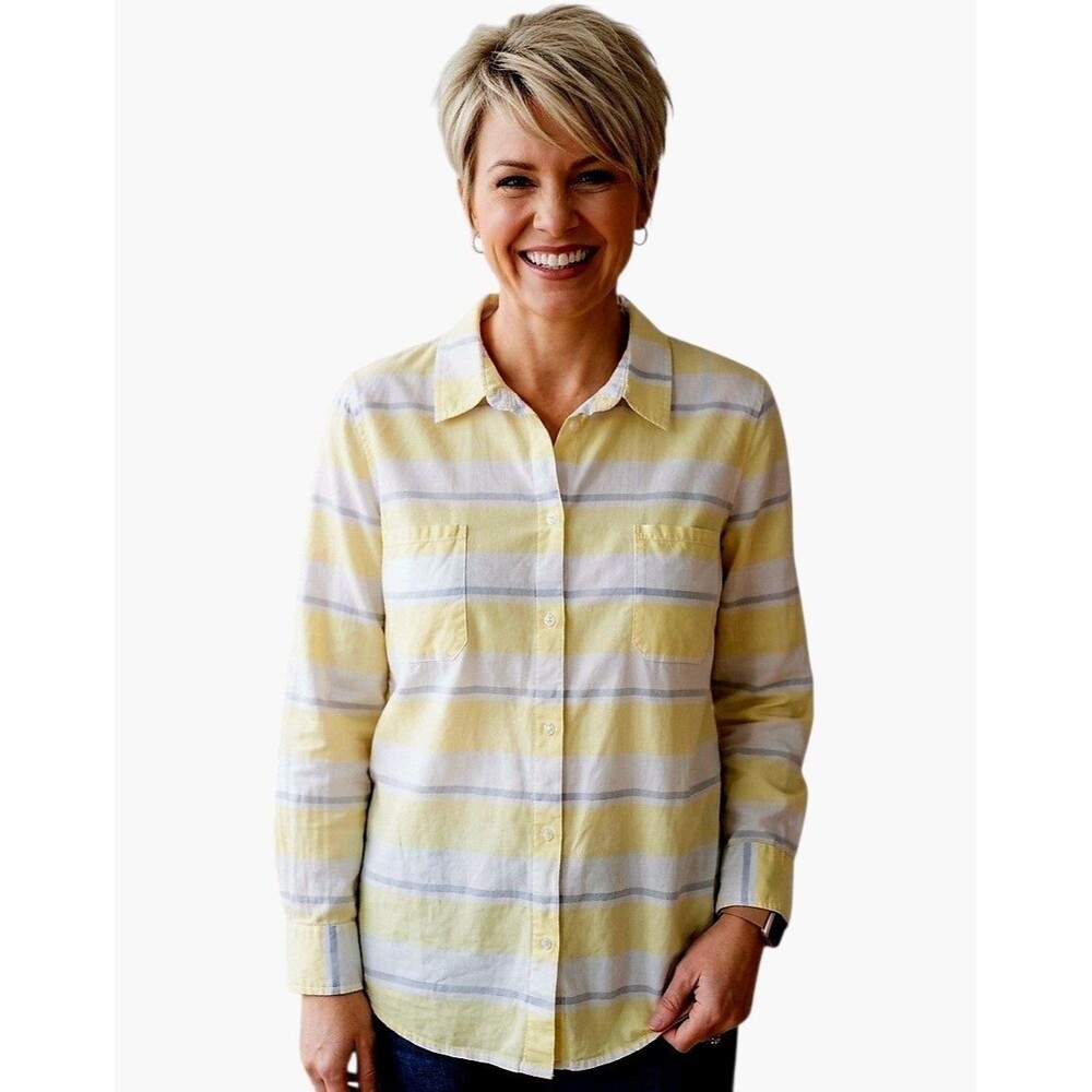 Jaclyn Smith Womens Top Blouse Plus 3X button front long Sleeve yellow pockets